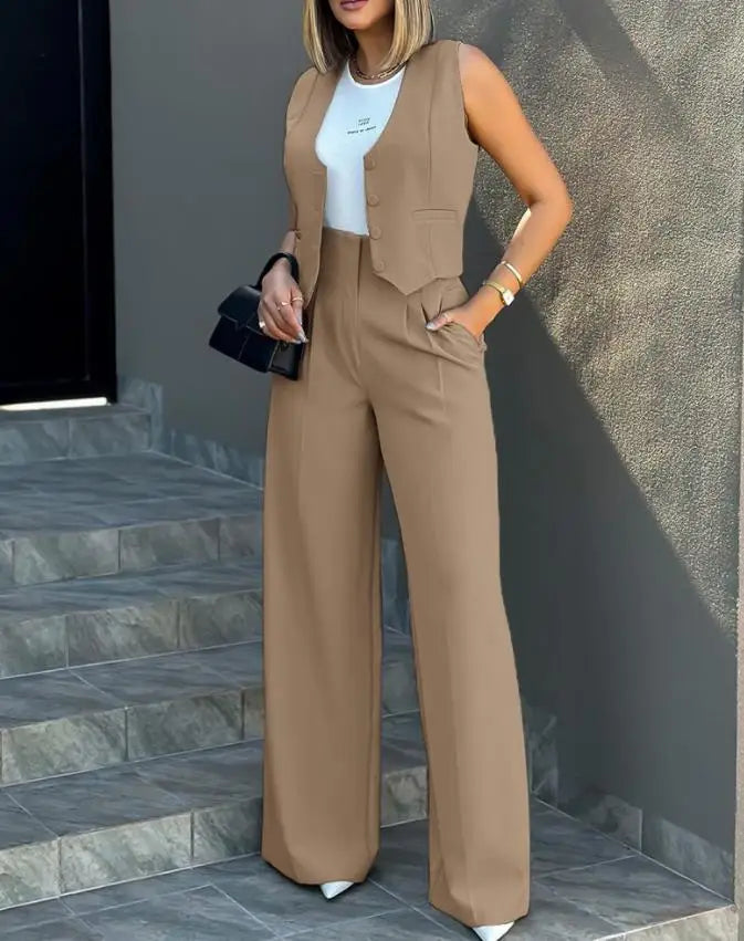 Pant Sets Women Wide Leg Pants Two Piece ,conjunto de pantalón y chaleco muy elegante y moderno