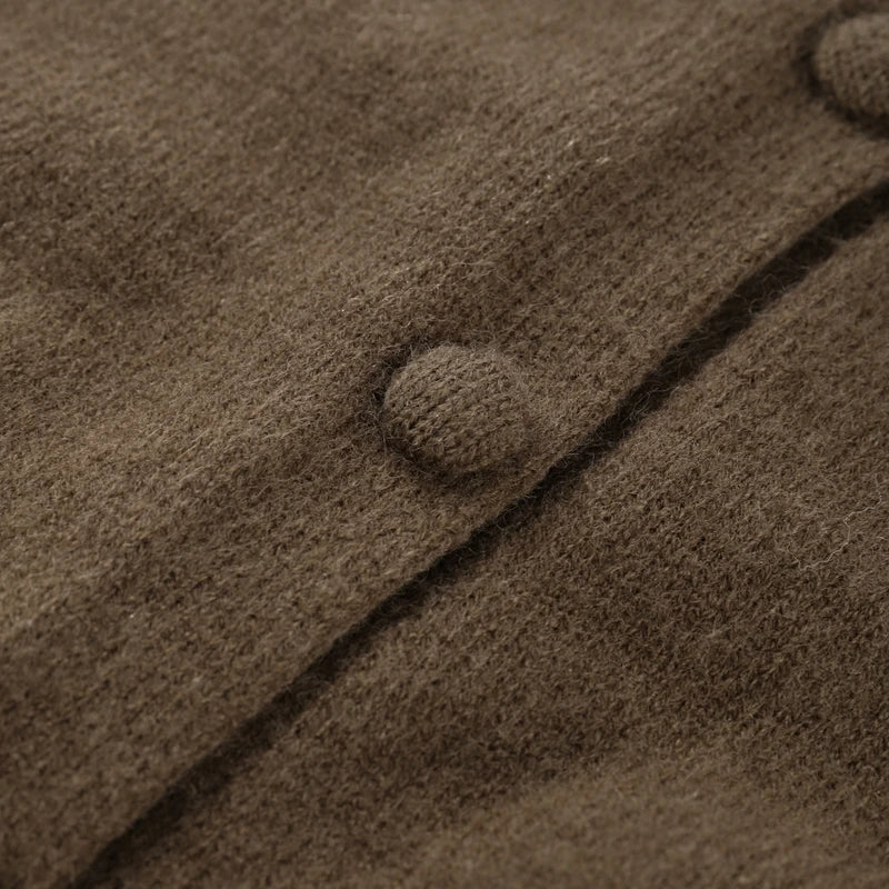 Elegant Knit Solid Lady Jacket 2025 Autumn Female Knitwear, Suéter Oversize con Bolsillos y Botones elegantes