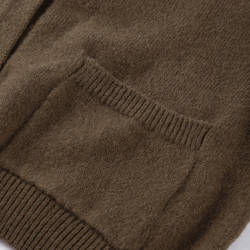 Elegant Knit Solid Lady Jacket 2025 Autumn Female Knitwear, Suéter Oversize con Bolsillos y Botones elegantes