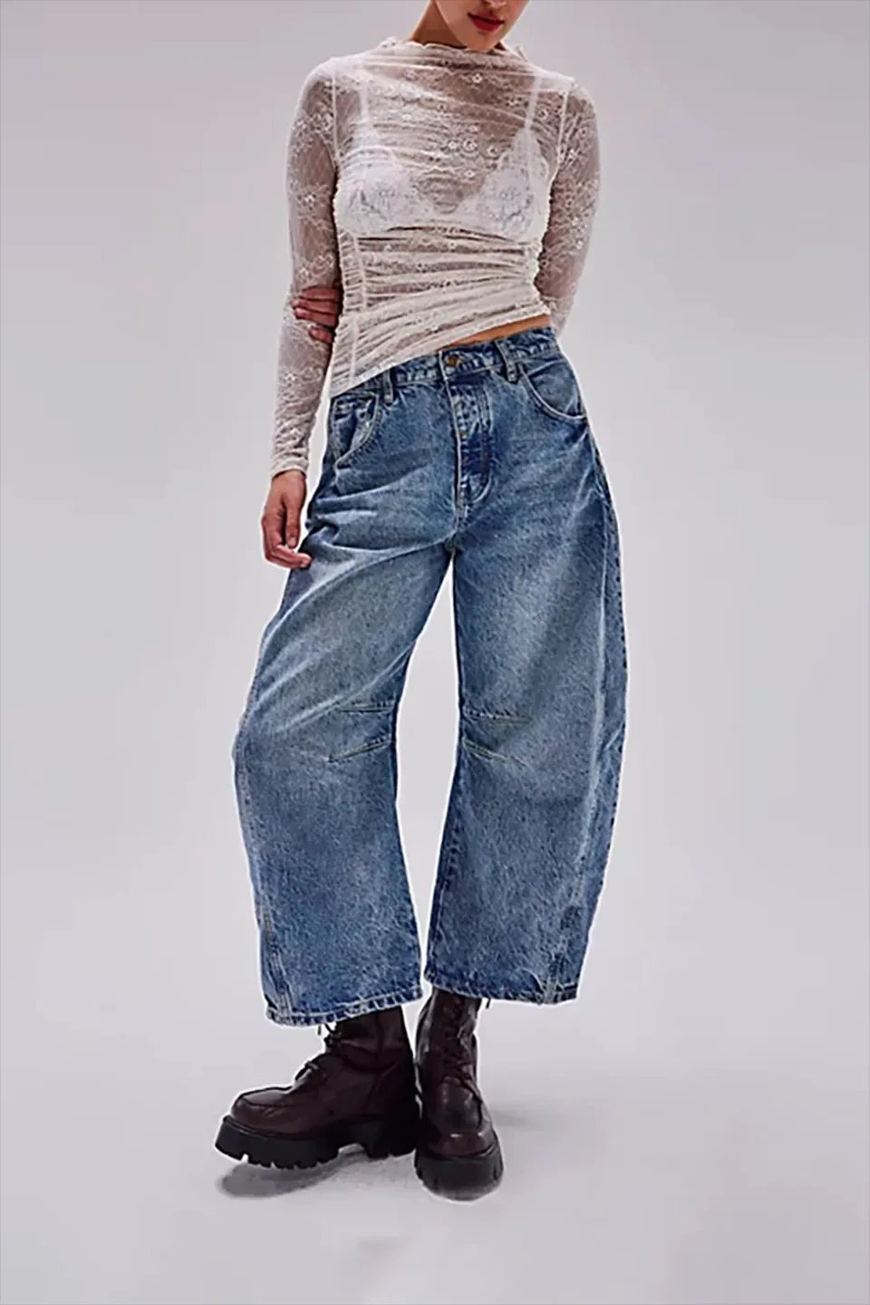 Washed Jeans Women Wide Leg Pants