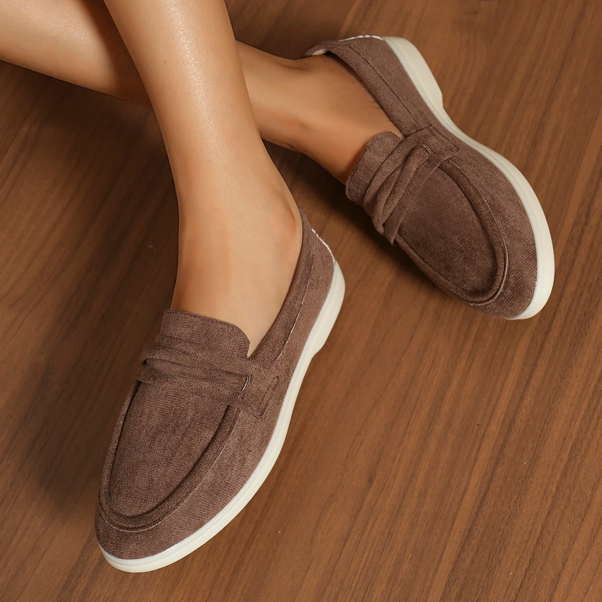 Zapatillas para mujer elegantes y cómodas Style Lazy One-Piece , Large Size Retro Flat Comfortable Beanie Shoes