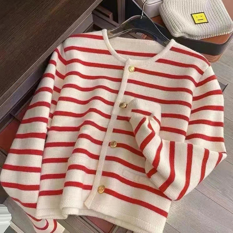Women Stripe Knitted Cardigans Spring