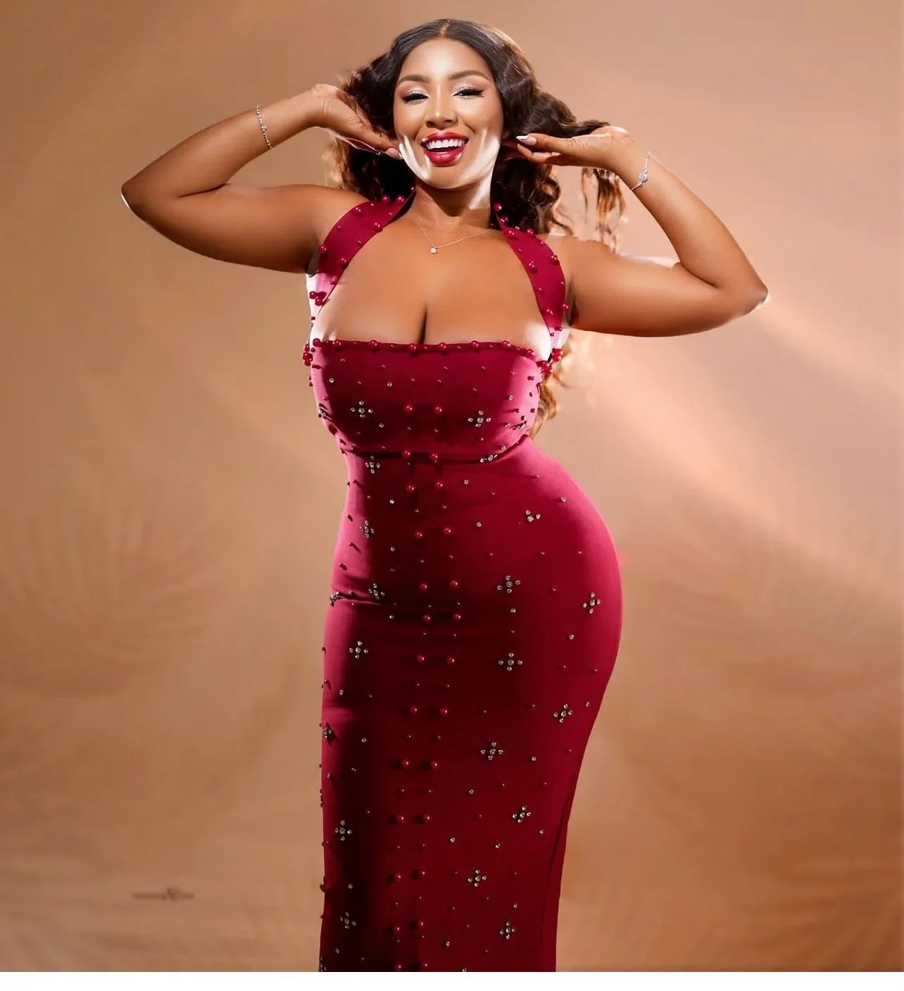 Elegant Party Evening Dresses ,Vestido Elegante de Navidad para mujer con volantes y adornos de strass