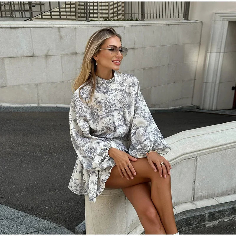 Printed Pearl Single Breasted Belts Pleated Dress . Vestido casual ,elegante y romántico