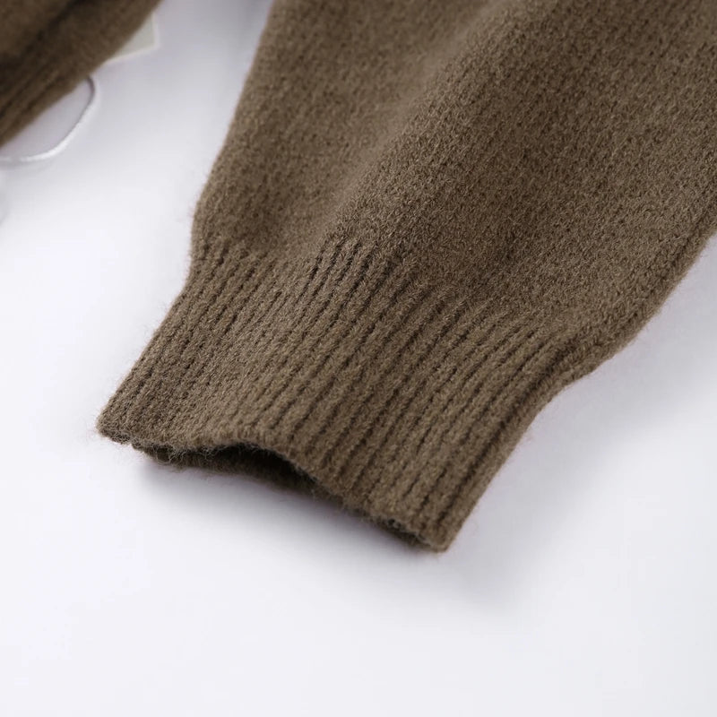 Elegant Knit Solid Lady Jacket 2025 Autumn Female Knitwear, Suéter Oversize con Bolsillos y Botones elegantes