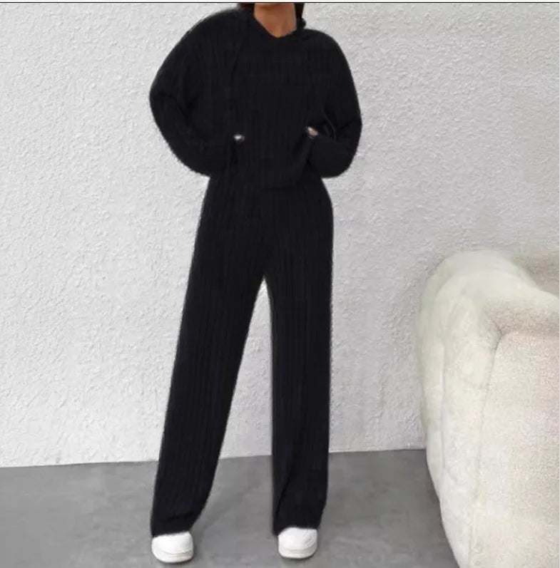 Sweatshirt 2-piece Set Women's  Set Casual Mujer – Suéter Ligero + Pantalón Relax Fit Gris