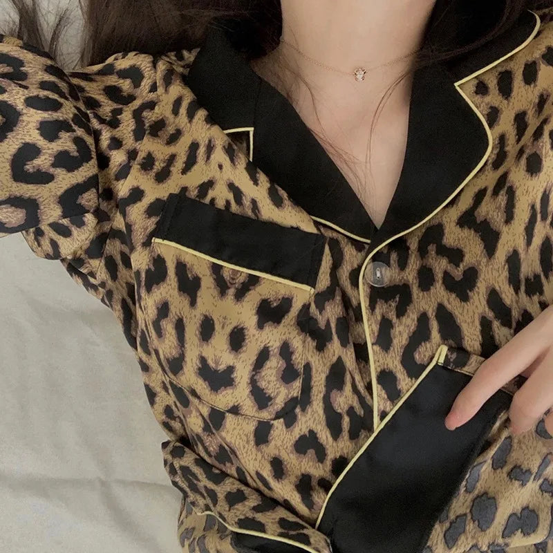 Pajamas Set Women's Fashion Leopard Print