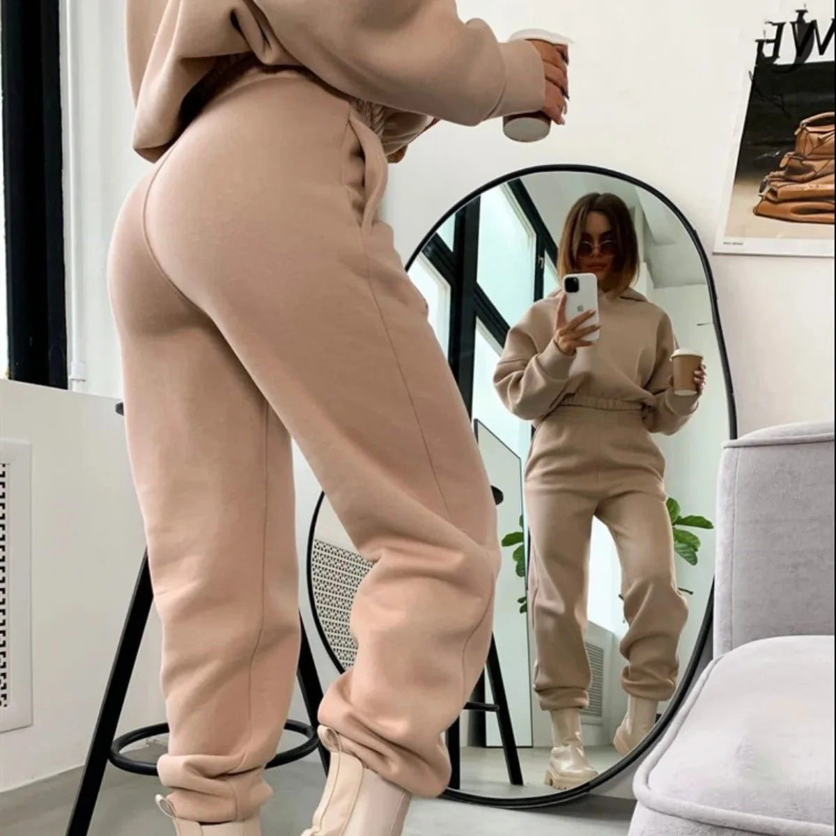 Pullover Hooded Tracksuit Women Two Pieces Pant Sets Sweatshirts Pockets Pants Suit Thick Elastic Waist Spliced Sporty Autumn