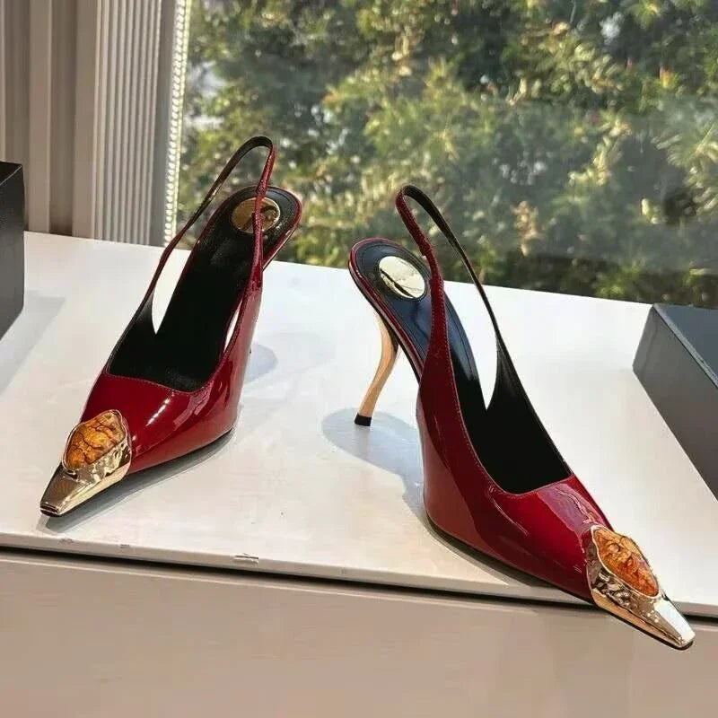 Zapatos de tacón elegantes para mujer con detalles metálicos  Luxury Metal Jewel Decoration Heels Women 2025