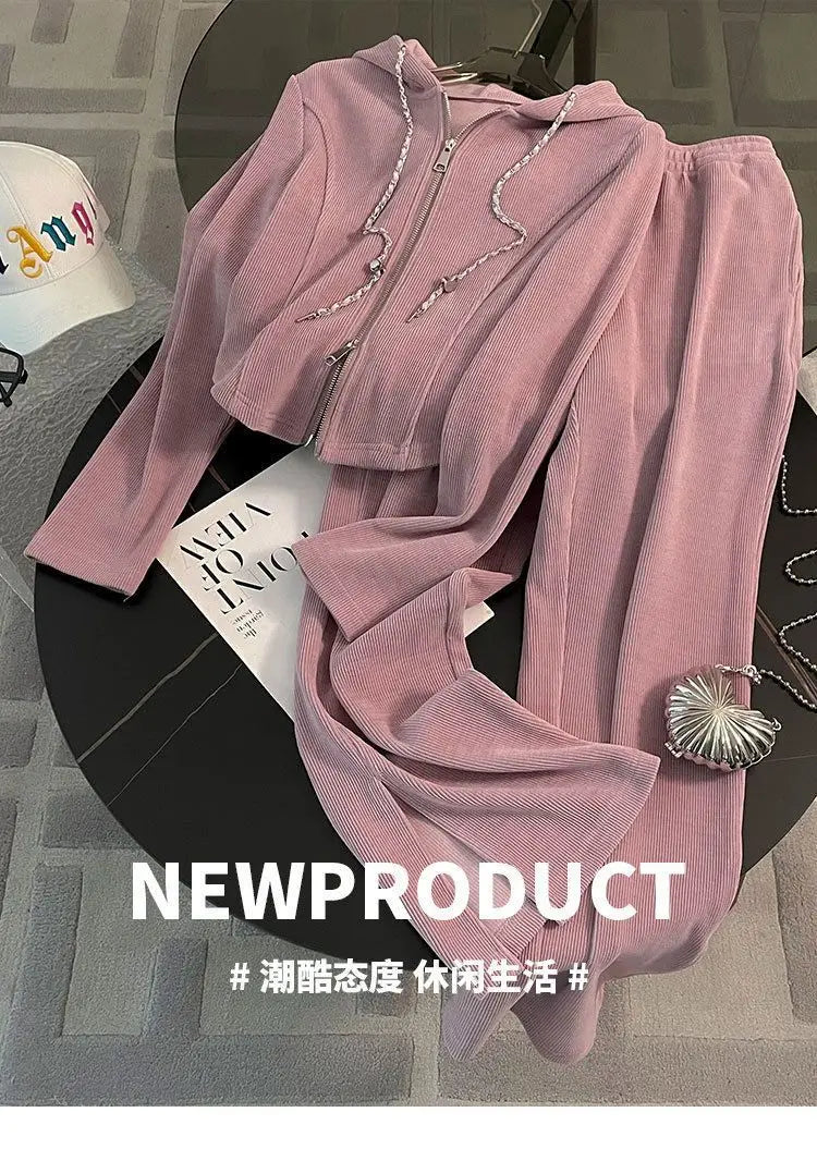 Women Two Piece Set Tracksuit Pant .Juego de patalon y blusa color rosa ideal para otoño invierno