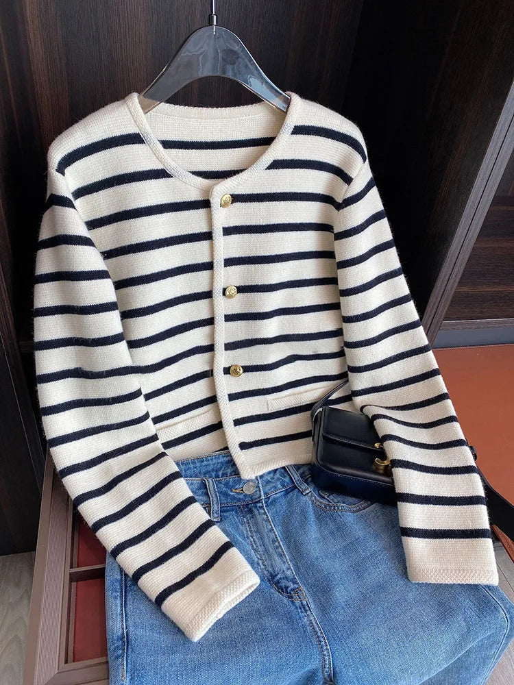 Women Stripe Knitted Cardigans Spring