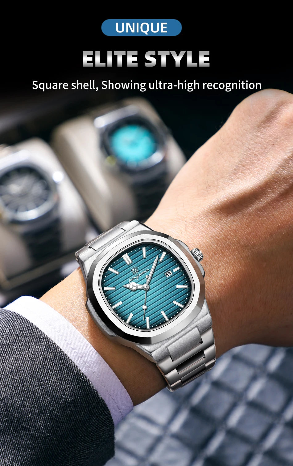 PAAZOMU Luxury Watch Stainless Steel Square