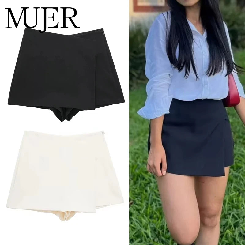 Women Casual Bermuda Shorts Woman Skirt Shorts,pantalones con faldas y corte asimétrico