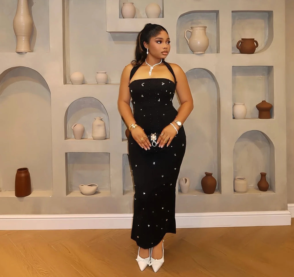 Elegant Party Evening Dresses ,Vestido Elegante de Navidad para mujer con volantes y adornos de strass