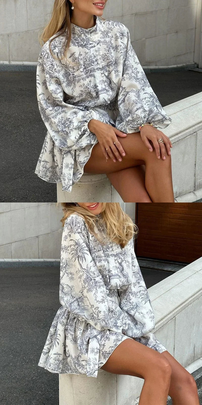 fashion  High Waist Printed Dr Gown with Belt A-Line Silhouette for Women 
Vestido romántico con volantes