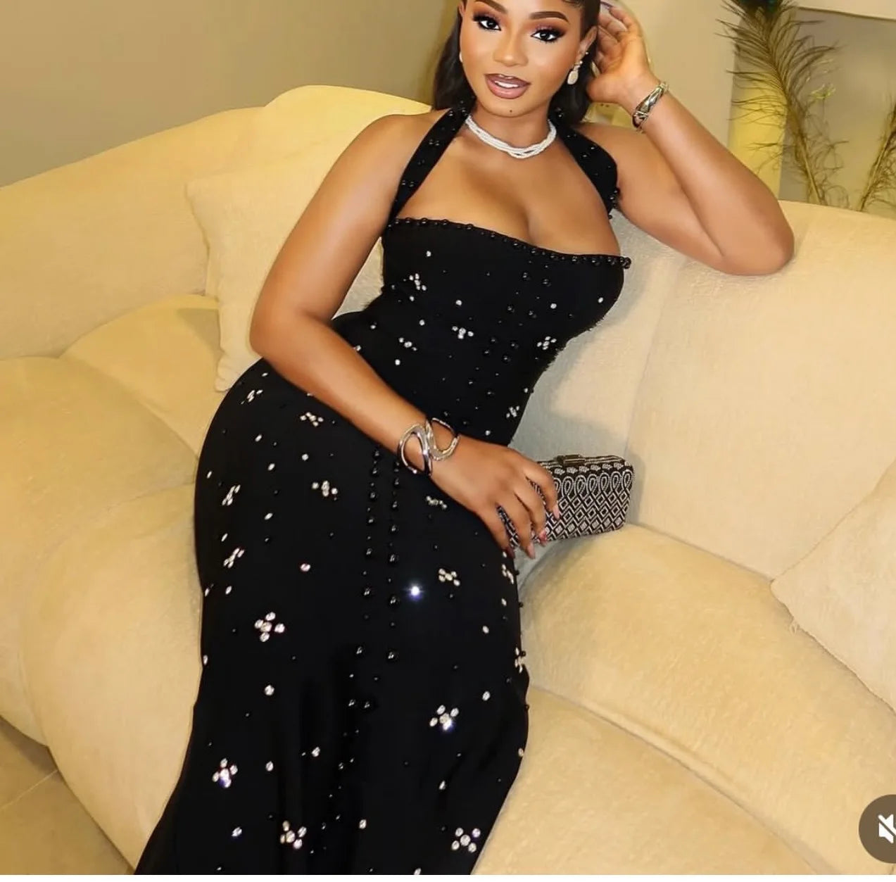 HLJ Elegant Pearls Patchwork,vestido elegante ideal para la Navidad ,con adornos de piedras