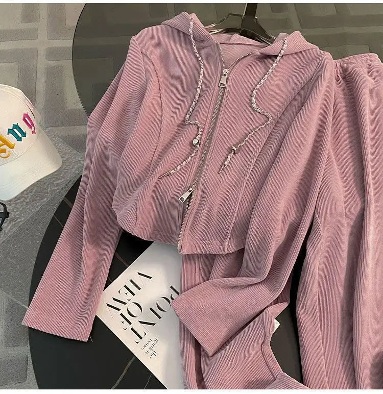 Women Two Piece Set Tracksuit Pant .Juego de patalon y blusa color rosa ideal para otoño invierno