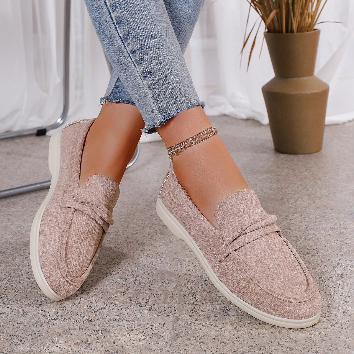 Zapatillas para mujer elegantes y cómodas Style Lazy One-Piece , Large Size Retro Flat Comfortable Beanie Shoes