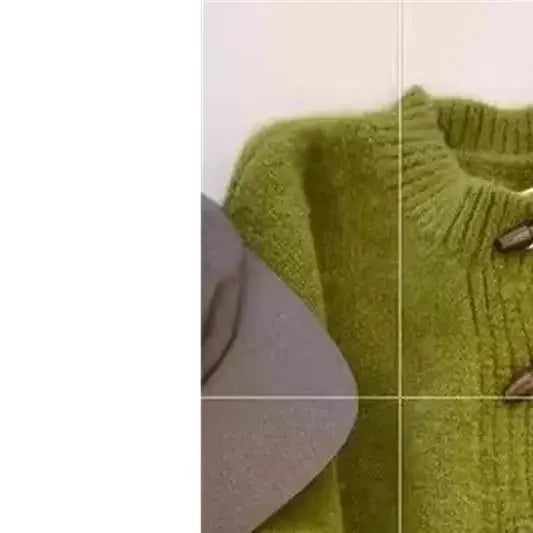 Thickened Bear Fur Knitted Open Cardigan Women's. Cardigan con Botones de Madera – Estilo Clásico & Cozy