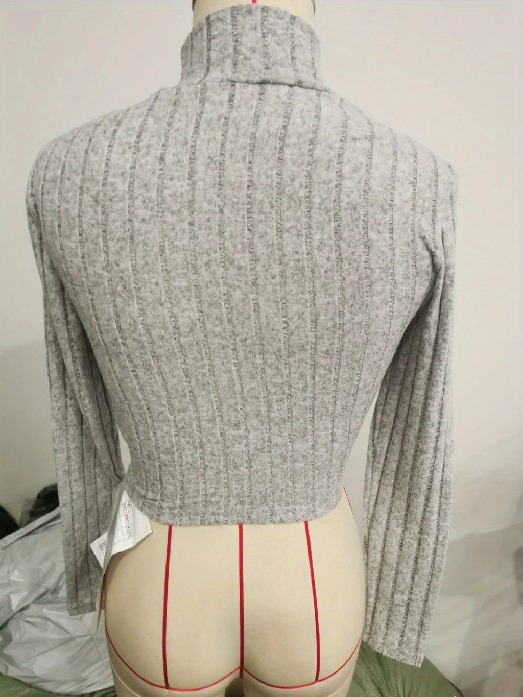 Women's Solid Color Knit Suit Spring Summer Stand Collar Striped Long Sleeve Pullover Top And Pants Streetwear Two Piece Set