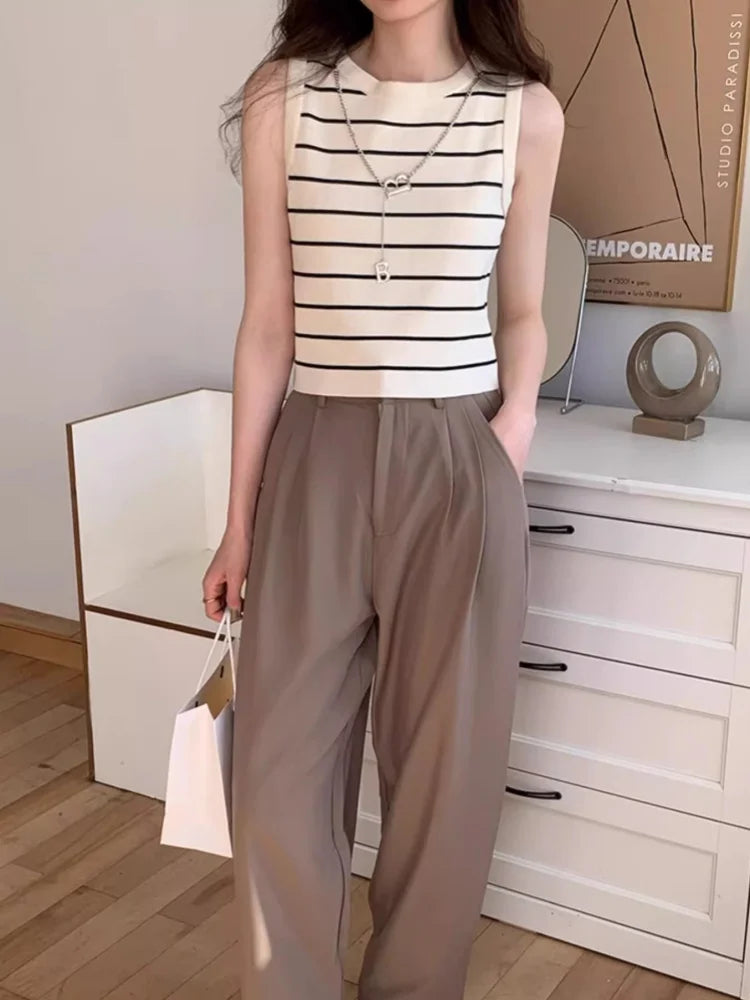 2025 New Striped Stretch Vest Basic Versatile Short Top Women's Clothing