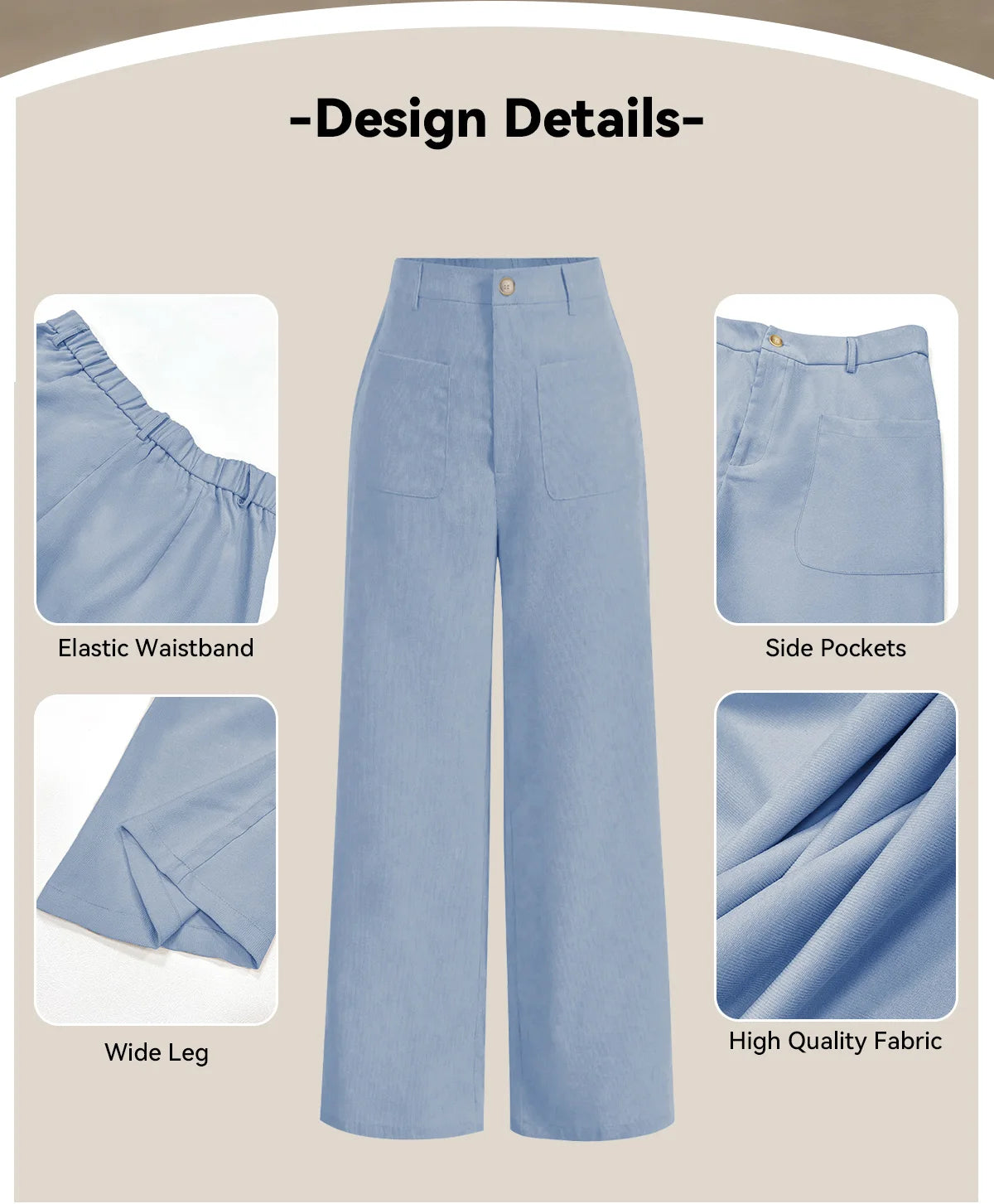 Women's Plain Pocket Button. Pantalones para mujer elegantes