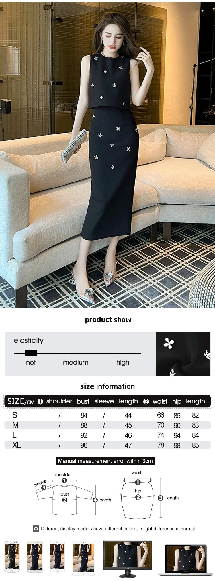 Elegant Fashionable 2 Pieces Outfits Women,Vestido de mujer elegante con incrustaciones de piedras