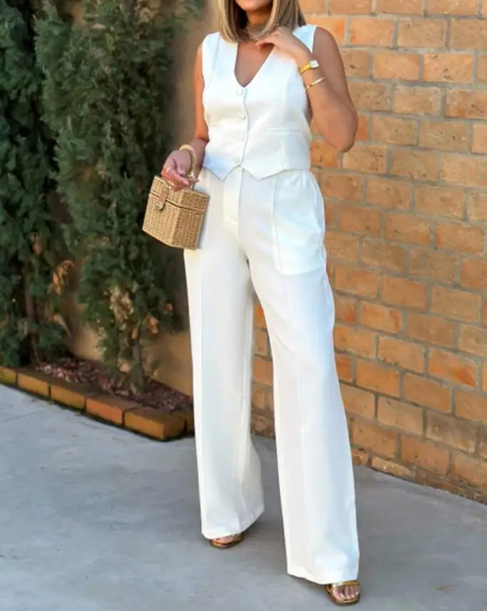 Pant Sets Women Wide Leg Pants Two Piece ,conjunto de pantalón y chaleco muy elegante y moderno