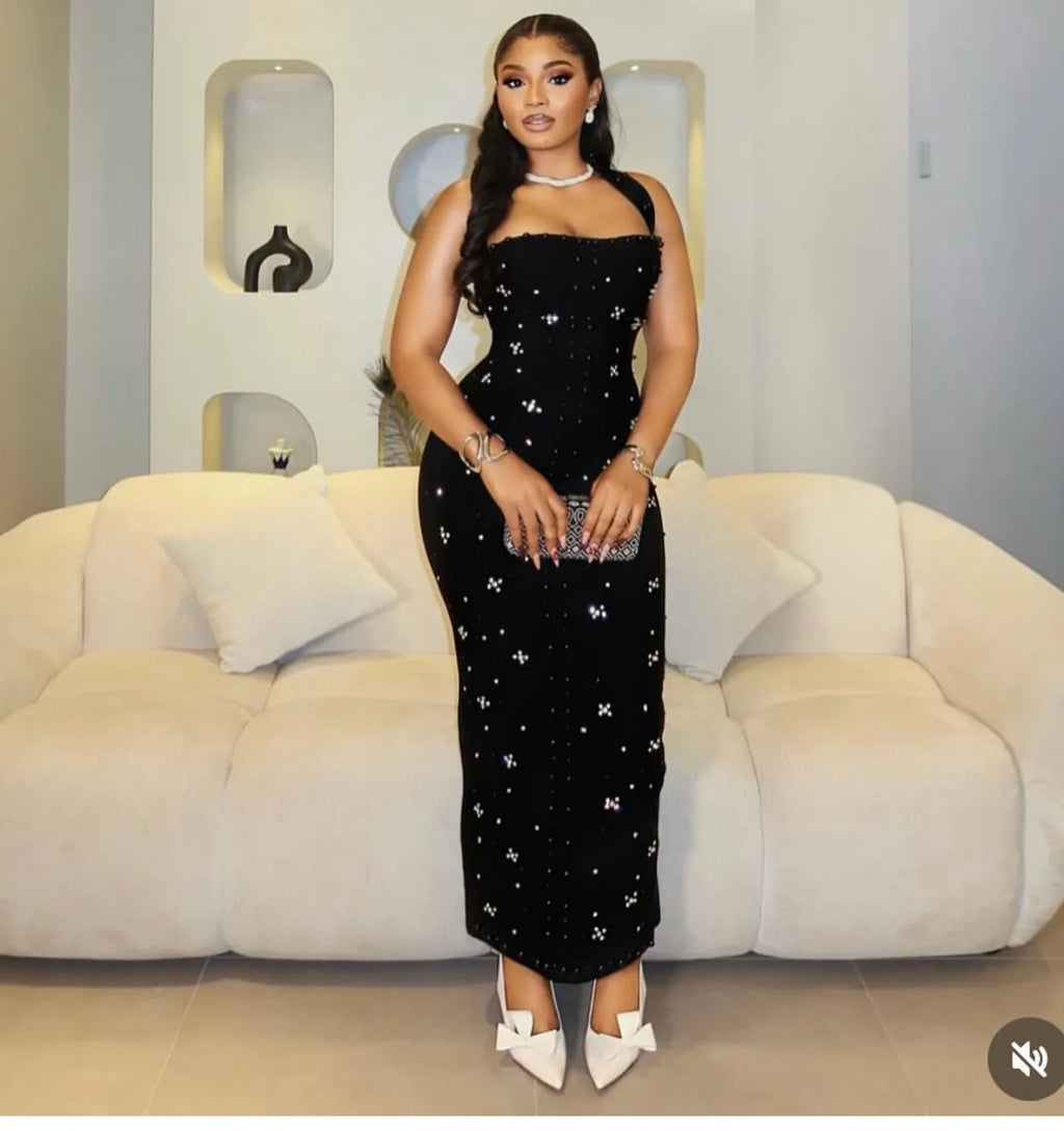 Elegant Party Evening Dresses ,Vestido Elegante de Navidad para mujer con volantes y adornos de strass