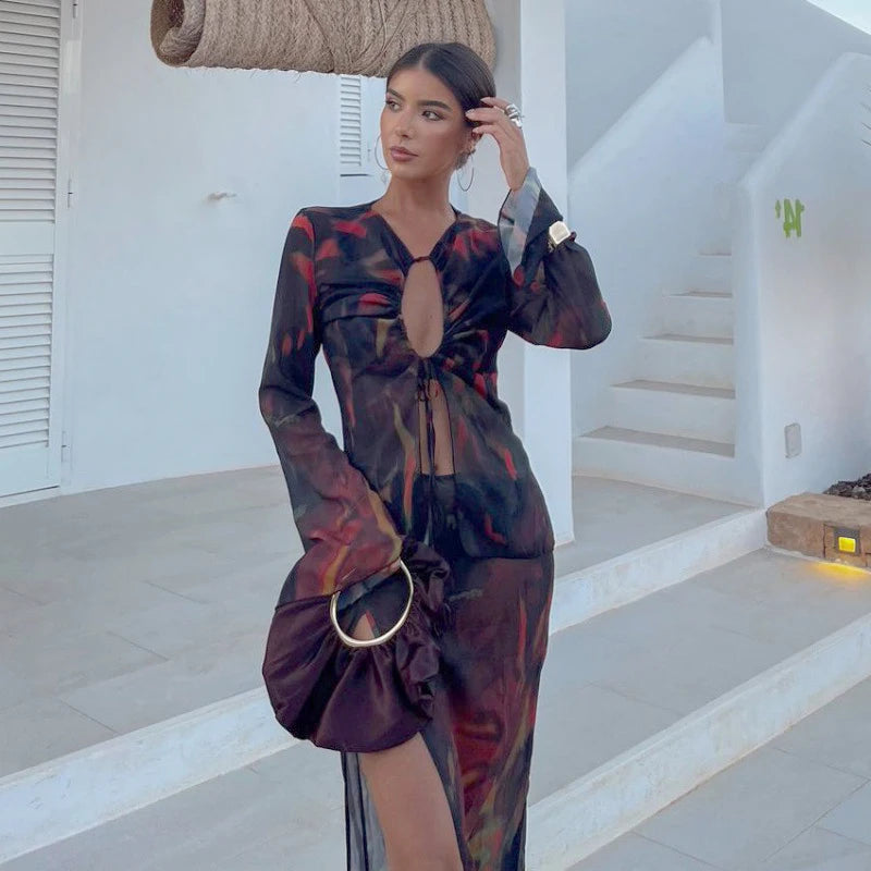 Print Women Two Pieces Perspective Set Sexy Vacation Party Outfits 2025