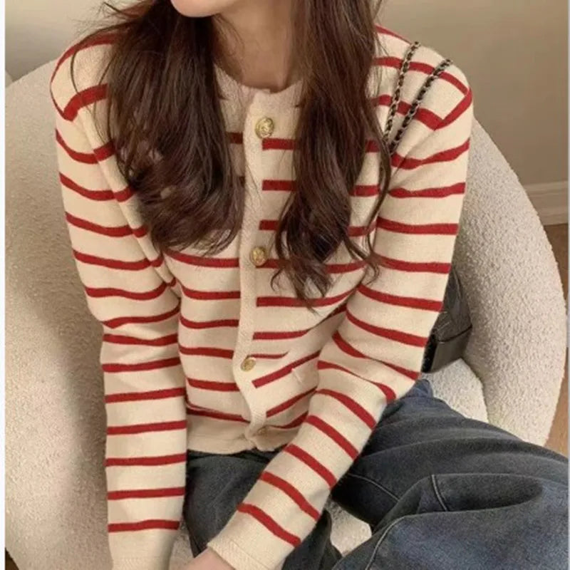 Women Stripe Knitted Cardigans Spring