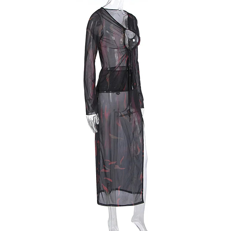 Print Women Two Pieces Perspective Set Sexy Vacation Party Outfits 2025