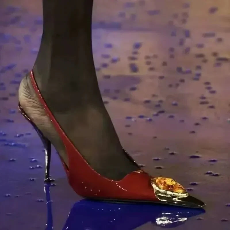 Zapatos de tacón elegantes para mujer con detalles metálicos  Luxury Metal Jewel Decoration Heels Women 2025