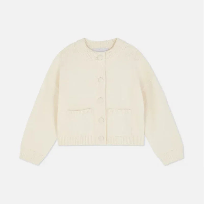 Elegant Knit Solid Lady Jacket 2025 Autumn Female Knitwear, Suéter Oversize con Bolsillos y Botones elegantes