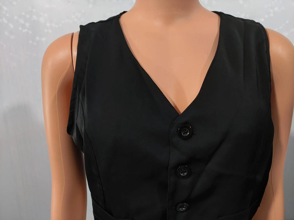 Elegant V-Neck Buttoned Vest Top & Pocket Design Pants Set Womens Two Piece Sets Outfit .Conjunto de 2 piezas pantalón y chaleco