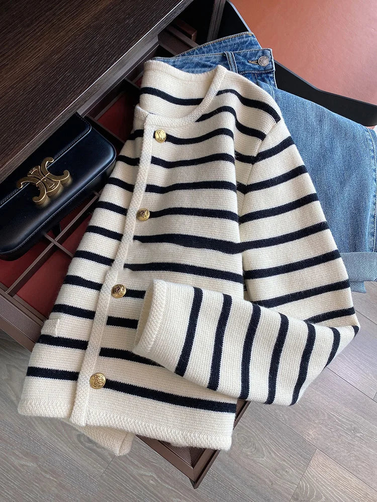 Women Stripe Knitted Cardigans Spring