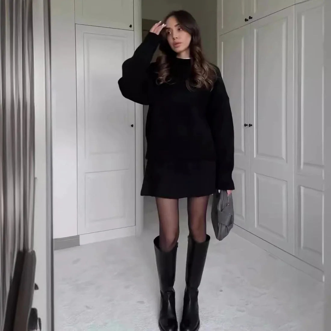 Chic Women Knitted Sweater Mini Skirt Set Preppy Fashion