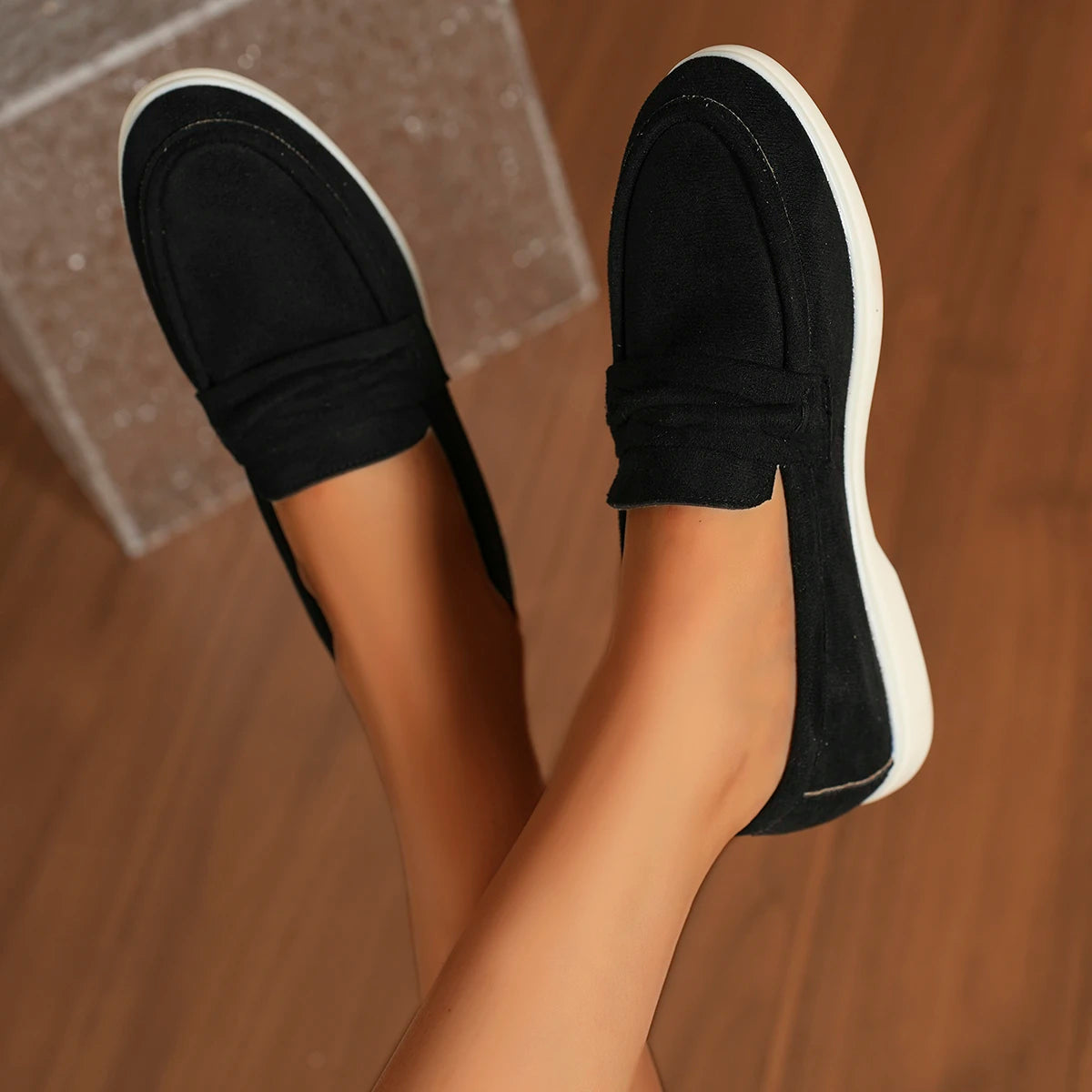 Zapatillas para mujer elegantes y cómodas Style Lazy One-Piece , Large Size Retro Flat Comfortable Beanie Shoes