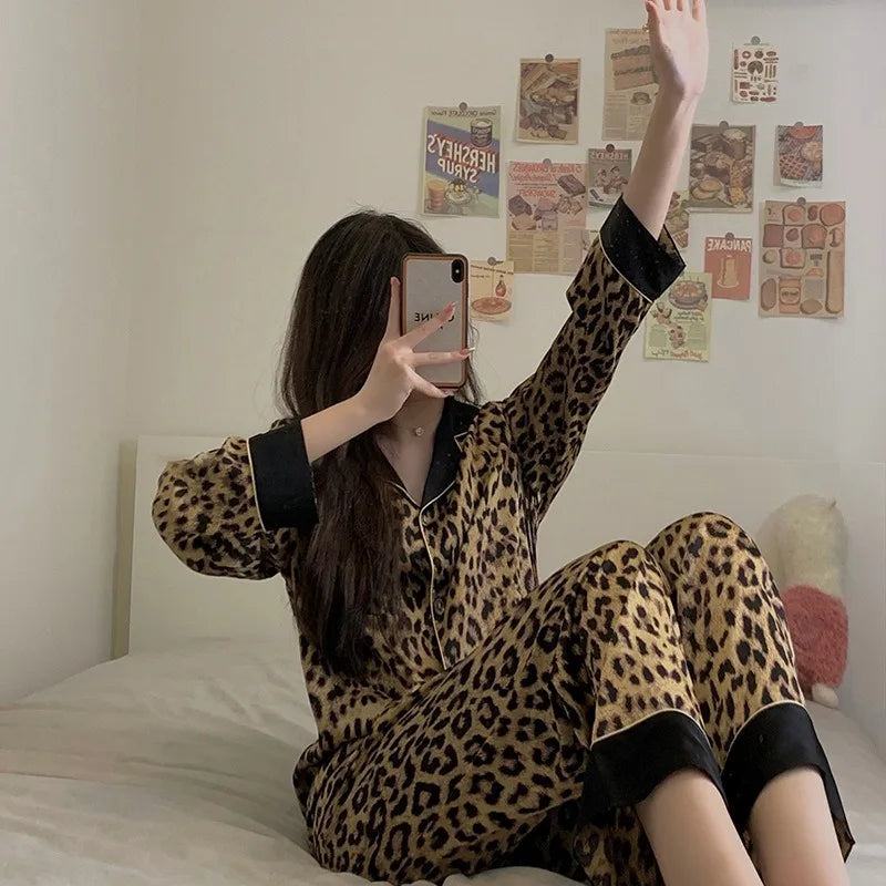 Pajamas Set Women's Fashion Leopard Print