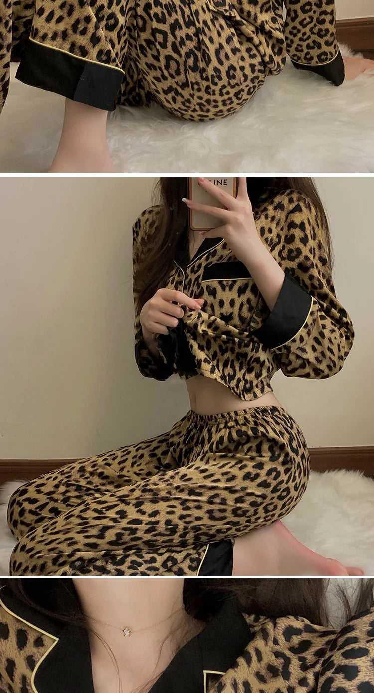 Pajamas Set Women's Fashion Leopard Print