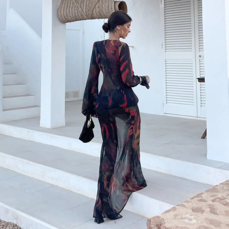 Print Women Two Pieces Perspective Set Sexy Vacation Party Outfits 2025