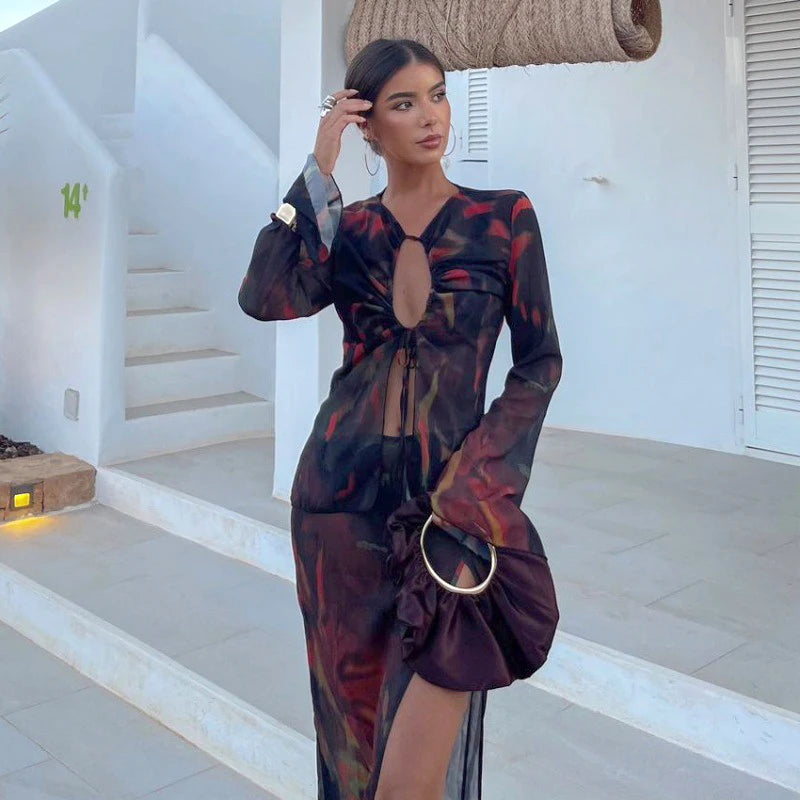 Print Women Two Pieces Perspective Set Sexy Vacation Party Outfits 2025