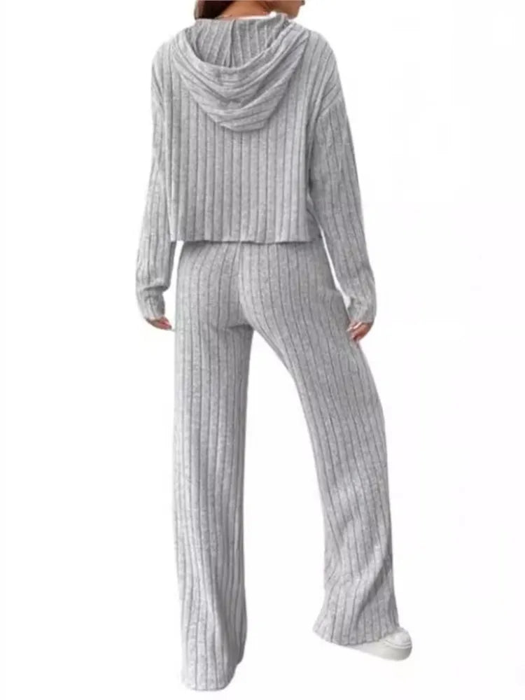 Sweatshirt 2-piece Set Women's  Set Casual Mujer – Suéter Ligero + Pantalón Relax Fit Gris