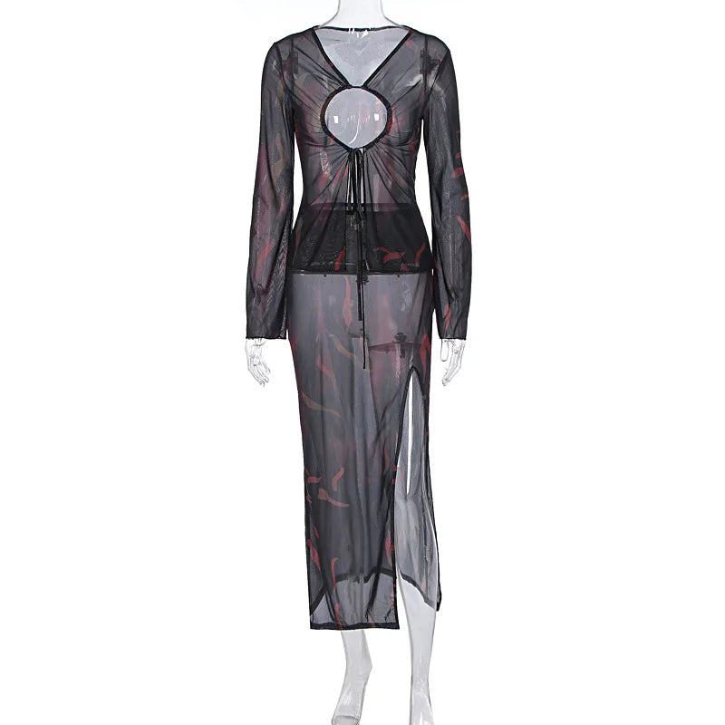 Print Women Two Pieces Perspective Set Sexy Vacation Party Outfits 2025