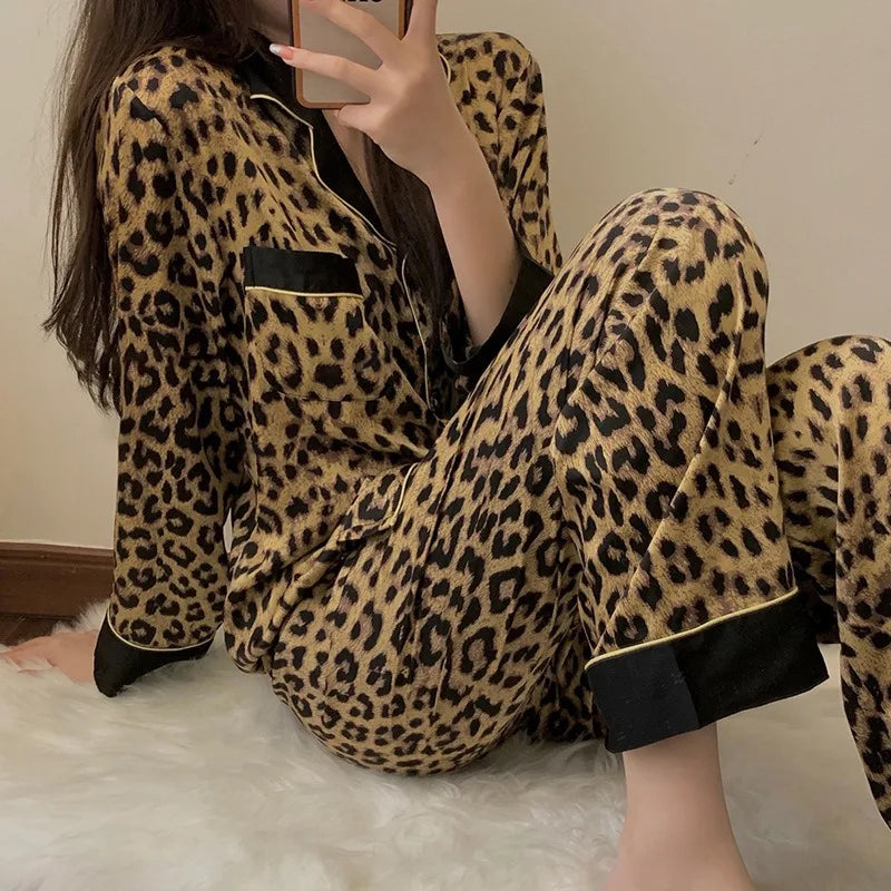 Pajamas Set Women's Fashion Leopard Print