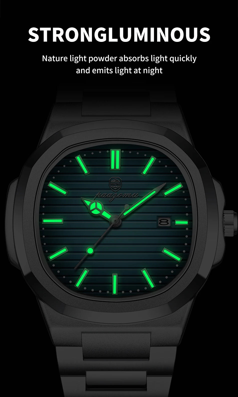 PAAZOMU Luxury Watch Stainless Steel Square
