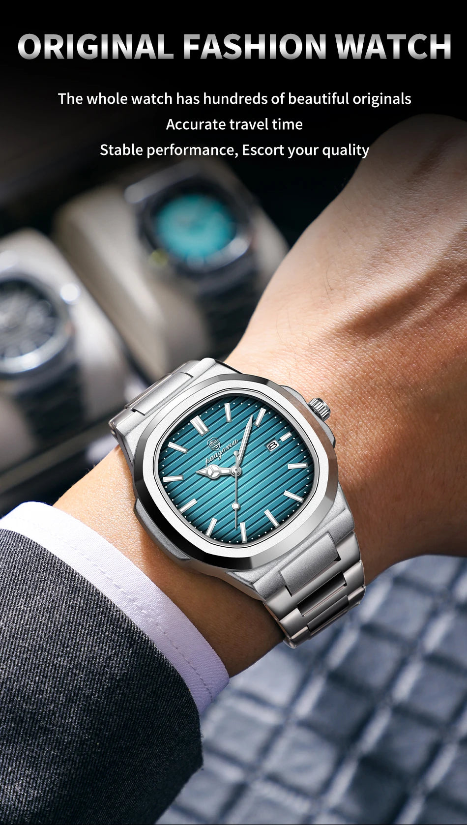 PAAZOMU Luxury Watch Stainless Steel Square