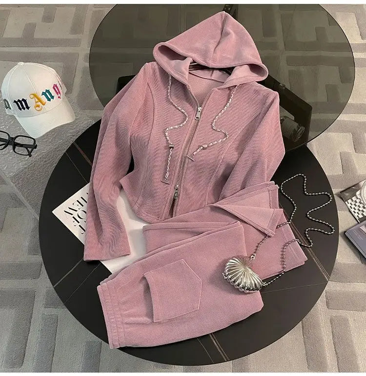 Women Two Piece Set Tracksuit Pant .Juego de patalon y blusa color rosa ideal para otoño invierno