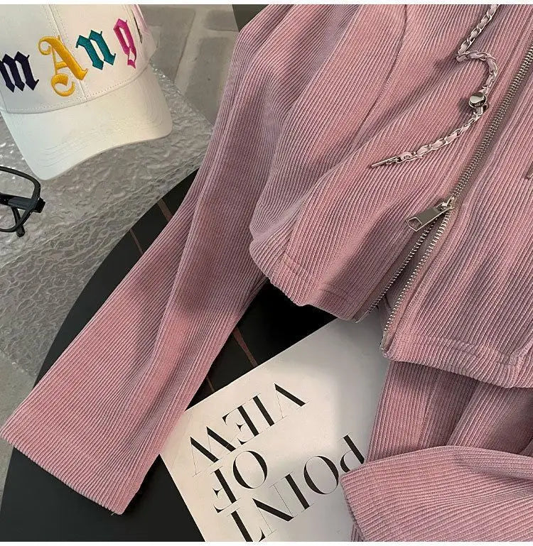 Women Two Piece Set Tracksuit Pant .Juego de patalon y blusa color rosa ideal para otoño invierno