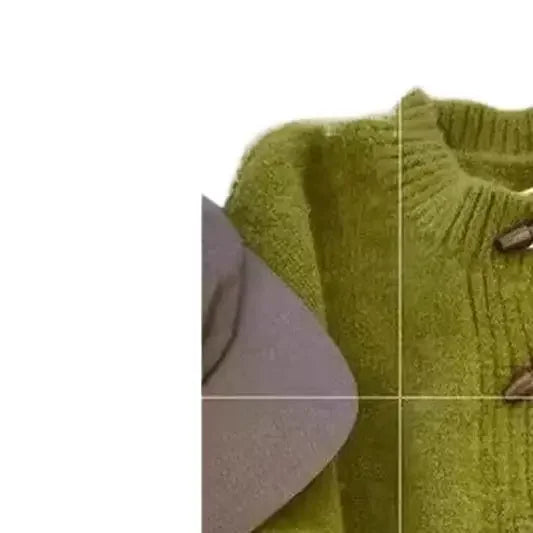 Thickened Bear Fur Knitted Open Cardigan Women's. Cardigan con Botones de Madera – Estilo Clásico & Cozy